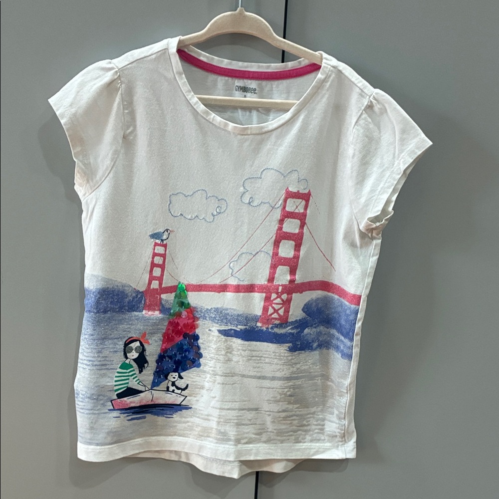 Gymboree White Short-Sleeve Tee with Pink & Blue Graphic
